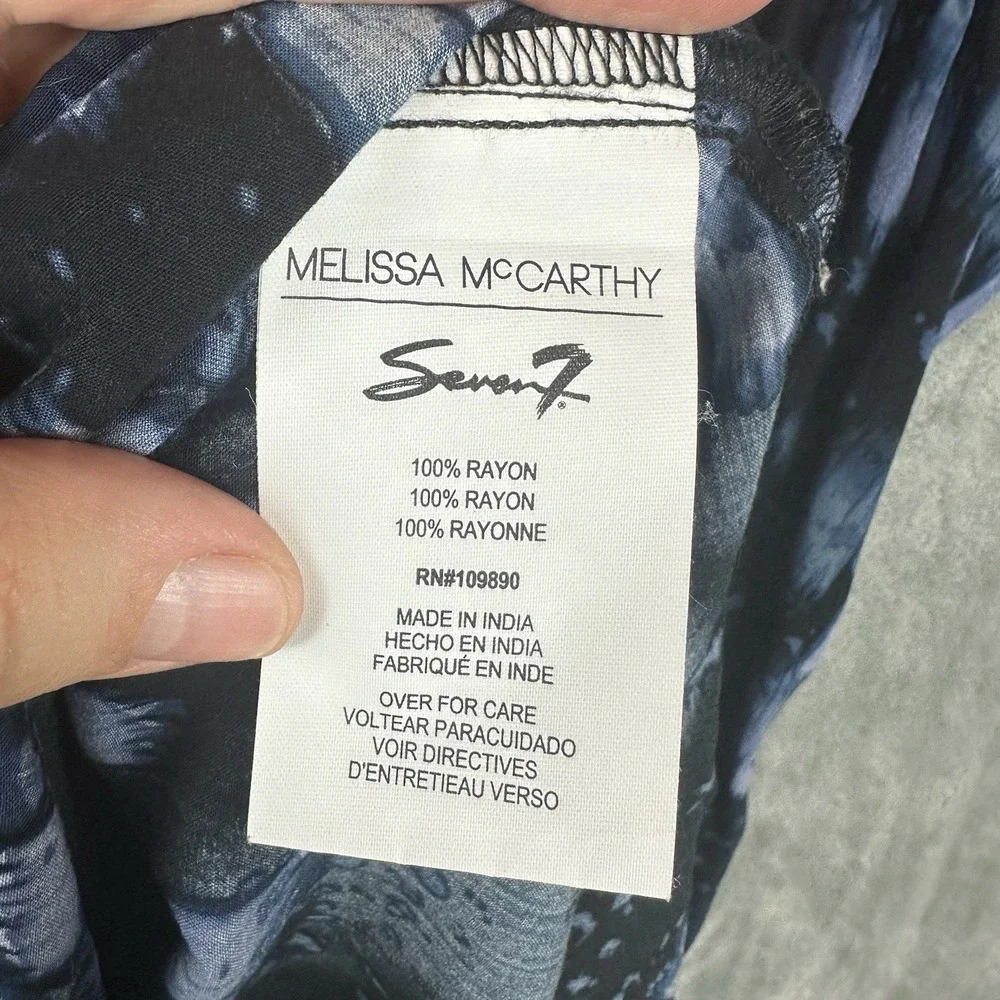 Melissa McCarthy Seven7 Dress Women's 1X Blue Black Abstract Print Dolman Tie